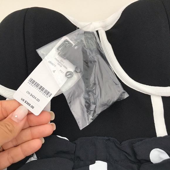 BEBE Whitney Polka Dot Hi Low Contrast Trim Gown - Picture 6 of 8